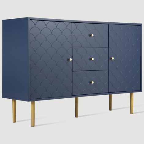 GagaCommode buffet 2 portes 3 tiroirs bleu marine, H83 x L120 x P40 cm (1/5)