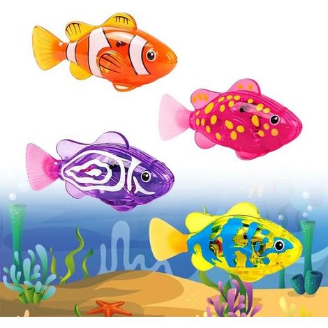 Lot de 4 poissons robots électroniques pour animaux de compagnie - Poisson électrique lumineux - Jouet pour chat - Alimenté par piles - Pour piscine, baignoire, aquarium (1/5)
