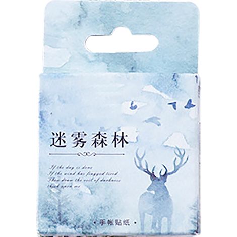 46 autocollants manuels thème forêt brumeuse, motif peint à la main, autocollants adhésifs pour albums, carnets, journaux (1/5)