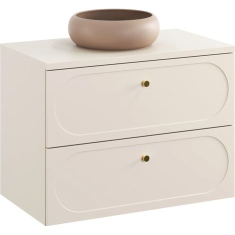 Badezimmer-Set TORNADO beige: Waschbeckenunterschrank 80cm + Platte für das Waschbecken + Aufsatzwaschbecken rund braun