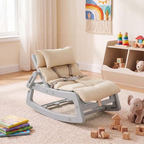 Fauteuil à Bascule Enfant Transat Bébé 2 en 1 Dossier Réglable 4 Positions Coussin Doux PEHD Intérieur et Jardin Gris (1/5)