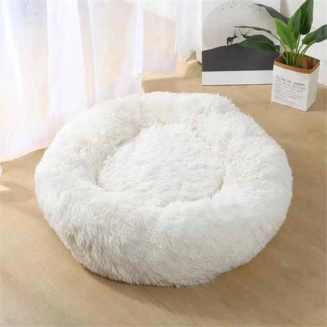 Flauschiges Hundebett Katzenbett Donut 100cm Weiß, rund, weich, warm, maschinenwaschbar