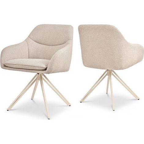 Bon Furni Tessuto Sedia da pranzo Beige con gambe bianche, Set da 2, girevole 360°, imbottitura spessa, ergonomica con braccioli (1/5)
