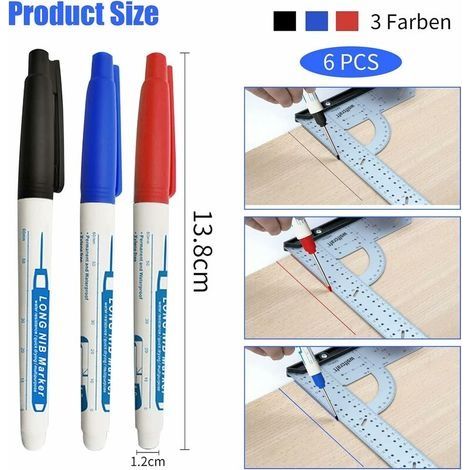 Set mit 6 Bohrlochmarkern – Zimmermannsbleistifte – Extra langer 30-mm-Markerbleistift für Zimmerei- oder Bauarbeiten, geeignet für Holz, Kunststoff, Stahl usw. (1/4)
