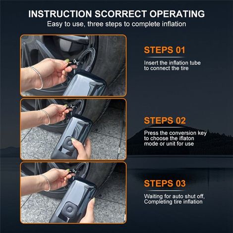 Gonfiatore per pneumatici auto, pompa d'aria portatile con funzione power bank, compressore a batteria senza fili di tipo C per pneumatici auto e (1/2)
