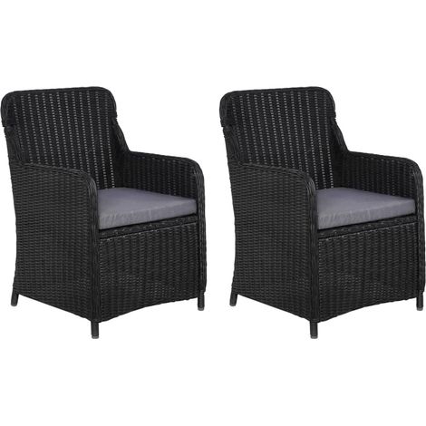 Gartenstühle mit Polster 2 Stk. Poly Rattan Schwarz
