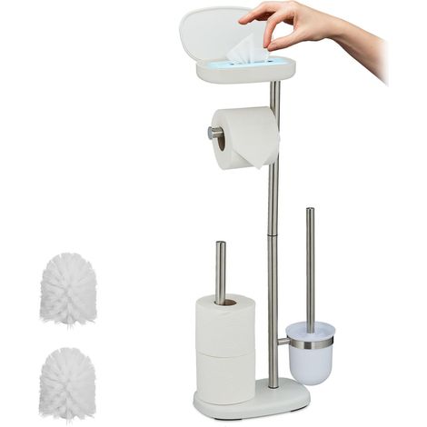 Serviteur WC, Non Fixe, Brosse WC, Porte-Brosse, pour Faire Une réserve de Rouleaux, HxLxP 69x31x16 cm, Blanc (1/5)