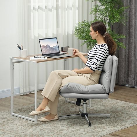 Silla de Oficina sin Brazos con Altura Ajustable Función de Basculante Base Cruzada y Asiento Amplio Gris (1/5)