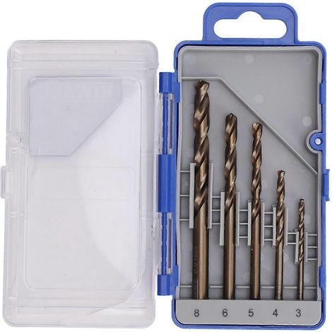 5-teiliges Spiralbohrer-Set mit geradem Schaft, HSS, 3, 4, 5, 6, 8 mm, für Metall und Holz