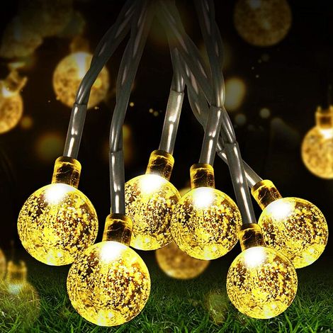 Guirnalda de luces solares para exteriores, 30 LED, 9,8 m, 8 modos, IP44, resistente al agua, ideal para jardín, árboles, patio, Navidad, bodas y fiestas (blanco cálido) (1/5)