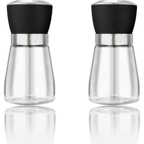 Moulin à sel et à poivre rechargeable, lot de 2 moulins à poivre manuels réglables, avec couvercle en plastique, pour le poivre et le sel. (1/5)