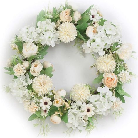 Couronne de fleurs artificielles, guirlande de porte, décoration murale/de porte à faire soi-même pour mariage ou Noël - Blanc champagne-AquaForge (1/3)