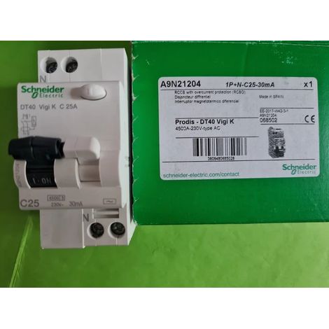 DT40 VIGI 25A 30mA-AC 1P+N DISJONCTEUR DIFFERENTIEL SCHNEIDER A9N21204 , 4,5kA