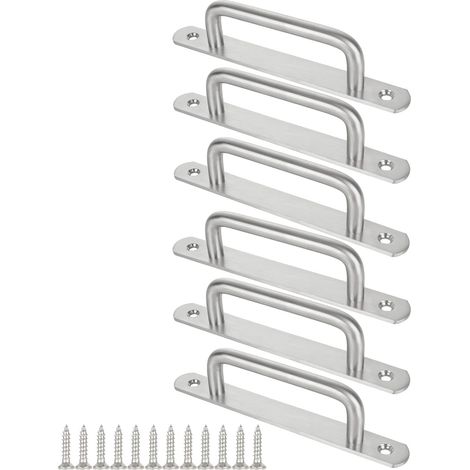 Lot de 6 poignées de porte coulissantes en acier inoxydable avec vis, poignées argentées pour portes de cabanon, cuisine, meubles, armoires, penderies, portes de cabanon (160 mm / 6,29 pouces) (1/5)