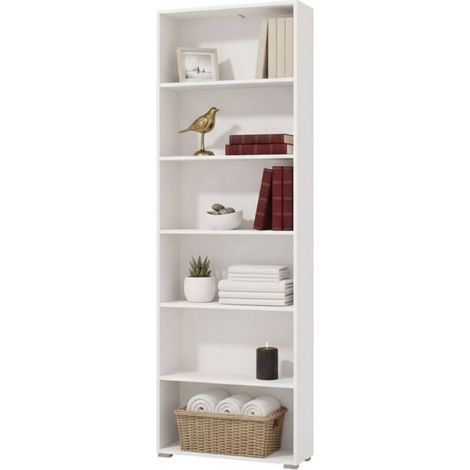 Regal Pramollo, 5 Böden, Standinstallation, Farbe Matt, 70x24,5x211,5h cm, Mattweiß