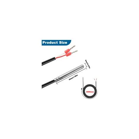 Capteur de température PT1000 étanche IP65 – Plage de mesure -30 à 125 °C – Câble PVC 3 m – Boîtier acier inoxydable 6 x 50 mm