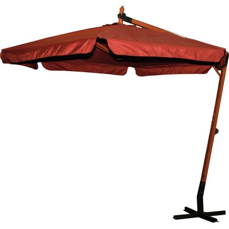 Parasol de jardin déporté avec mât latéral en bois de 55 mm et toile hexagonale en polyester 180 g/m² de 300x300 cm avec bordure de 50 mm. Parasol rond 3x3 m avec base en croix (1/5)