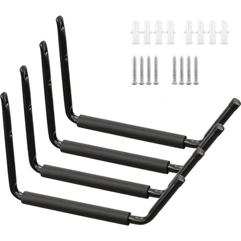 CYRILL – Crochet Mural Velo - Porte Velo Mural de Stockage de Garage Avec le Bras Jumbo,Garage Support Avec Revêtement Anti-Dérapant,Utilitaires Noir 4Pack (1/5)