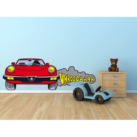 Sticker mural Mustang années 70 pour chambre enfant, 58 cm X 170 cm, déco BD cartoon rouge, décoration murale pour enfants. (1/3)