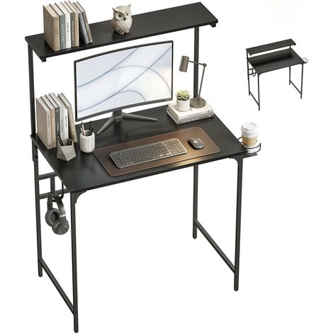 HOMCOM Computer Desk, 80cm Home Office Study Table with Hutch Shelf, Black