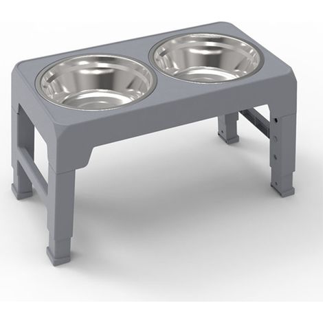 Gamelles Chiens Surélevées de3 Hauteurs Ajustables, Support Surélevé avec 1 Gamelle Anti-Glouton et 2 Gamelles INOX pour Chien de Taille Moyenne et Grande, Grise