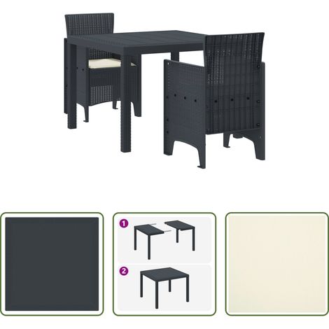 Garten Stühle -  Garten Essgruppe 3 pcs Anthrazit Polypropylen (1/5)