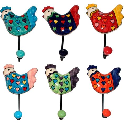 Porte-manteau mural en forme de poule avec bouton, décoration d'intérieur en céramique, crochet multifonction, décoration murale