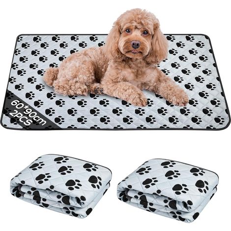 Tapis Éducateur pour Chien Lavable Réutilisable, Lot de 2, 60 x 90 cm, Tapis Ultra Absorbant Anti-Fuites et Antidérapant, Convient aux Chiens, Chats, Cochons d'Inde et Lapins (1/5)