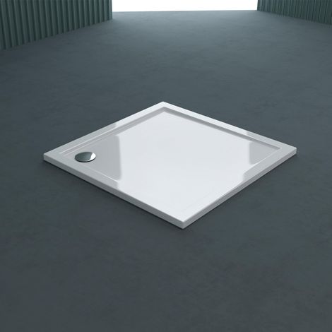 doporro Plato de ducha plano diseño Faro1W 90x90x4cm acrílico en blanco cuadrado adecuada para instalación a nivel del suelo y conexiones-DIN (1/5)