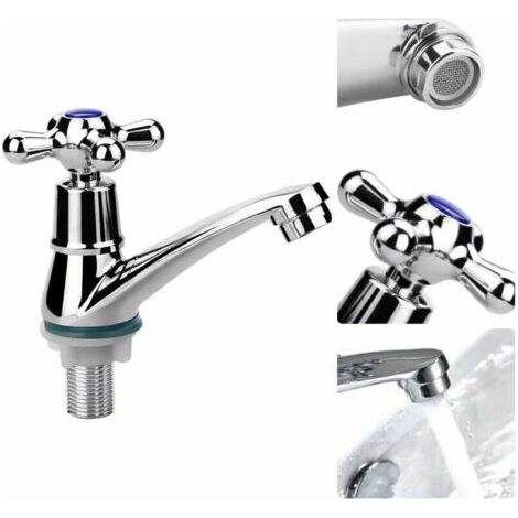 Robinet de lavabo à poignée unique, robinet mitigeur à eau froide, robinet d'eau froide, robinet d'évier de salle de bain, robinet de vestiaire chromé à poignée croisée avec filtre (1/5)