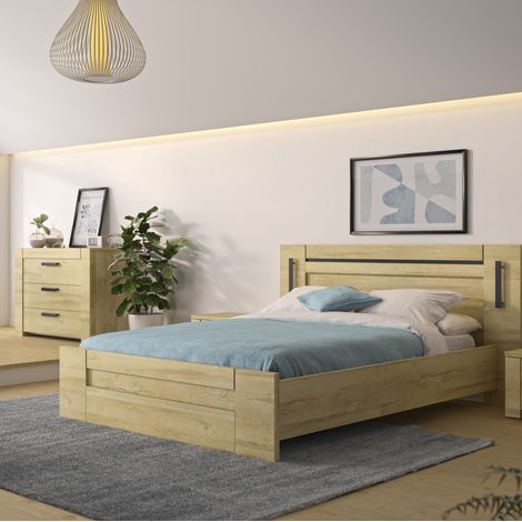 Lit led sensitive 140x190 et commode en bois clair - LT5083 (1/5)