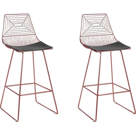Conjunto de 2 sillas de metal rosa dorado negro asiento piel sintética Bisbee