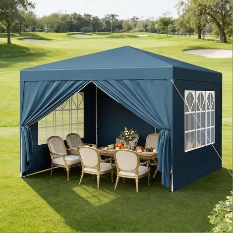 Gazebo da giardino pieghevole 3x3 m, altezza regolabile 250/254/258 cm, con 2 porte con cerniera, tessuto Oxford blu. (1/5)