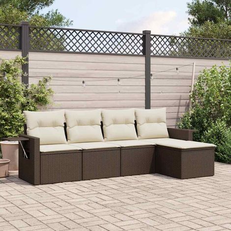 Set comedor de jardín 5 piezas y cojines ratán sintético marrón vidaXL (1/5)