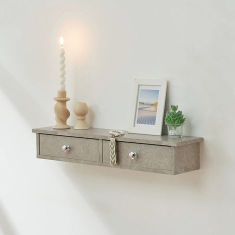 Wandregal Geeste 60x15x10 cm mit 2 Schubladen Betonoptik, hell [en.casa]
