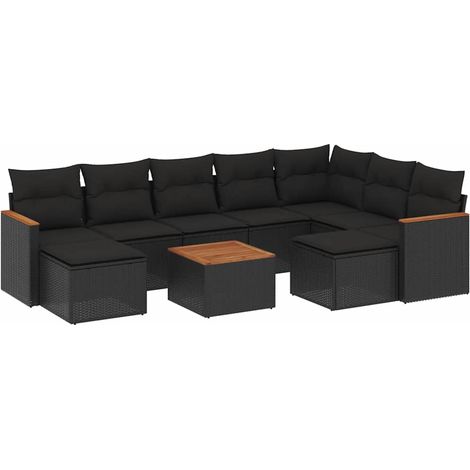 Maison Exclusive - Set Divani da Giardino 10pz con Cuscini in Polyrattan Nero (1/5)