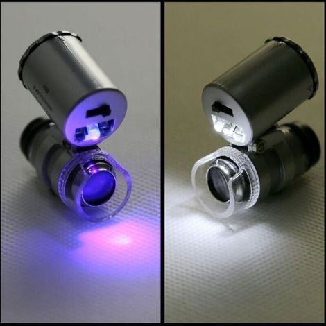 Loupe de bijoutier LED UV - Grossissement 60X Lumière UV et double LED - Inspection bijoux et pièces - Portable (1/5)