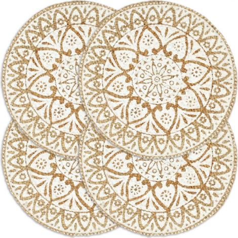 Tischsets 4 Stk. Weiß 38 cm Rund Jute vidaXL