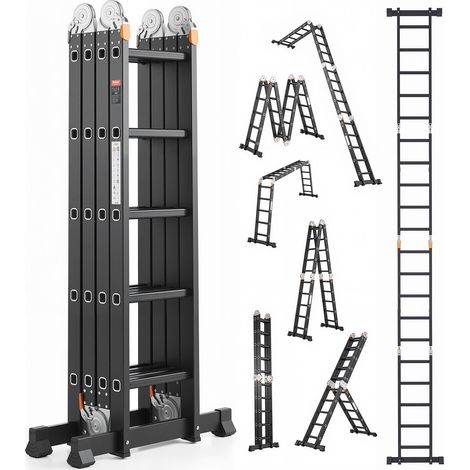 Échelle Pliante Polyvalente 7 en 1 Escabeau Télescopique Réglable avec Barre Équilibre, Hauteur de Portée 5,8 m, Charge 150 kg, Échelle Multifonction Cadre A 5 Marches, pour Extérieur Intérieur (1/5)