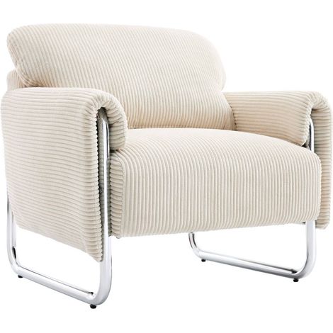 sweeek - Vintage-Sessel mit Cordbezug und verchromtem Gestell, Cord, Antikweiß