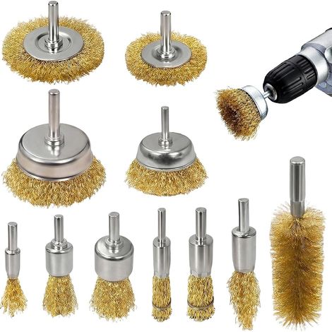 11pcs Metal Drill Brush 6mm Handle Brushes for Grinder Screwdriver for Cleaning Rust Paint Dirt (1/5)