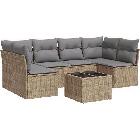 Salon de jardin avec coussins 7 pcs beige résine tressée (1/3)