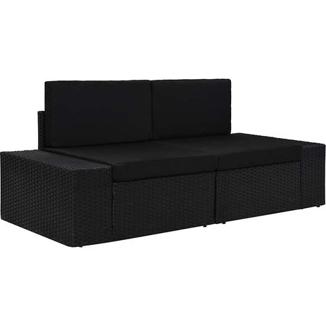 vidaXL Canapé sectionnel 2 places Résine tressée Noir (1/5)