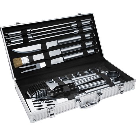Ensemble 18 pièces de couverts barbecue en acier inoxydable gris