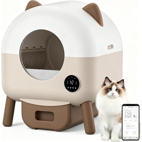 Litière Chat Autonettoyante 79L Connectée WiFi, Maison de Toilette Automatique avec Capteurs de Sécurité, Anti-Odeur, 6 Lumières