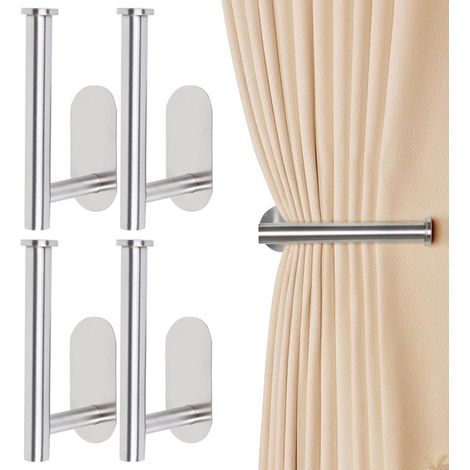 Lot de 4 attaches à rideaux autocollantes – Argent – Sans perçage – Crochets en U – Modernes et pratiques (1/5)
