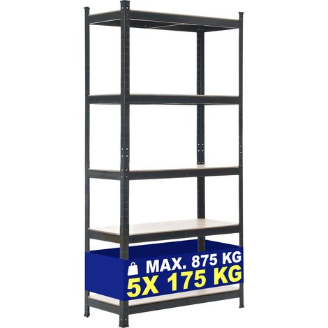 Scaffalatura modulare in metallo a 5 ripiani ideale per garage officina o cantina 90x40x180cm metallo nero 100009026