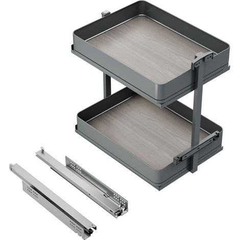 Emuca Carrello estraibile Harmony con chiusura soft, Modulo larghezza 400mm altezza 700mm, Acciaio e Legno, Grigio antracite