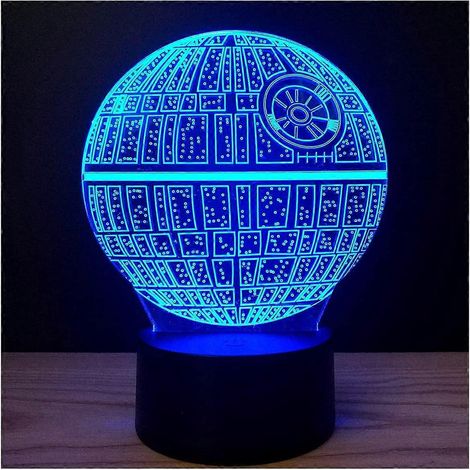 Lampe de bureau LED à illusion 3D avec interrupteur tactile, 7 couleurs, alimentation USB, idéale pour la décoration intérieure ou comme cadeau (Étoile de la Mort). (1/5)