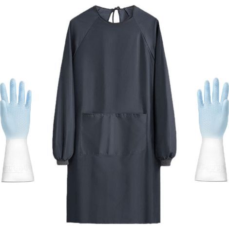 Women's Waterproof Household Apron Women's Work Blouse with Pockets Long Sleeve Apron for Home Garden Comes with a pair of gloves